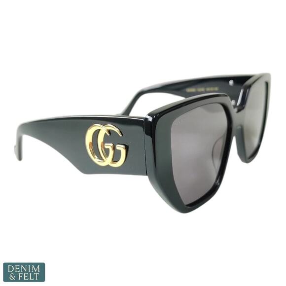 GUCCI GG0956S Rectangle Sunglasses Black/Gold Frame Grey Lens 54-19 Italy NEW - Picture 3 of 16